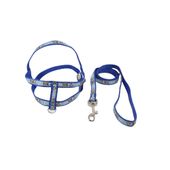 Guia e Peitoral Estampada Dog Santa Fé Pet Azul