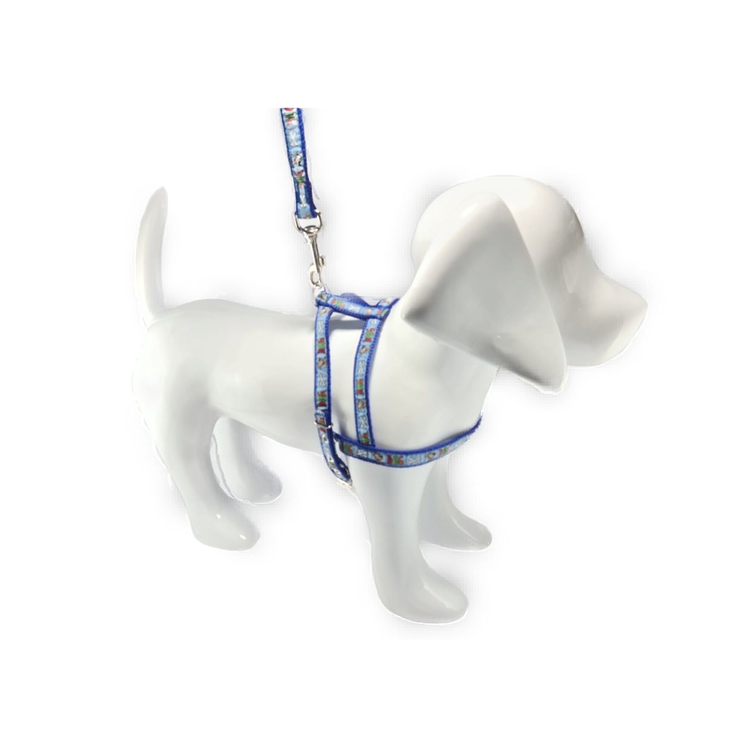 Guia e Peitoral Estampada Dog Santa Fé Pet Azul Manequim Modelo Pet