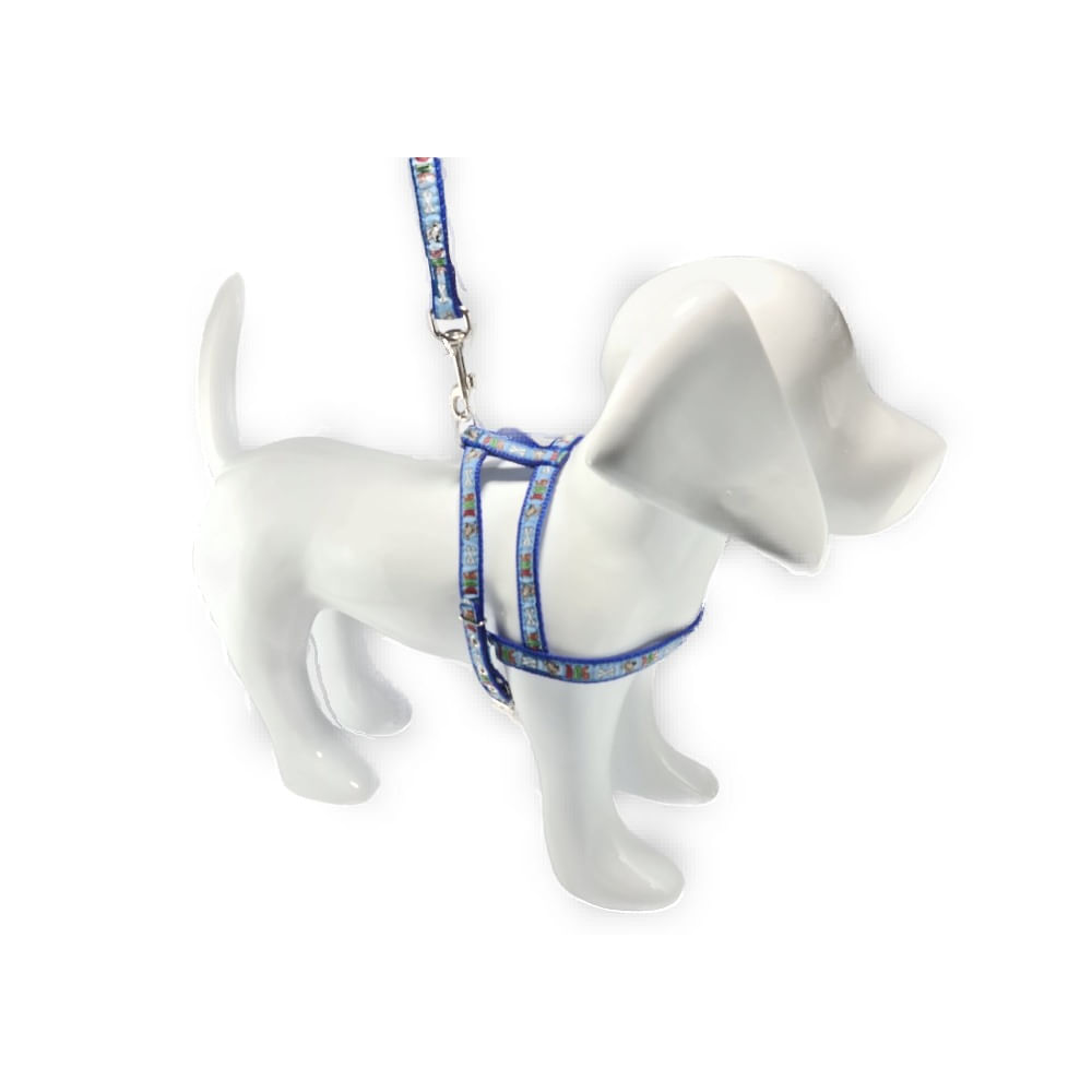 Guia e Peitoral Estampada Dog Santa Fé Pet Azul
