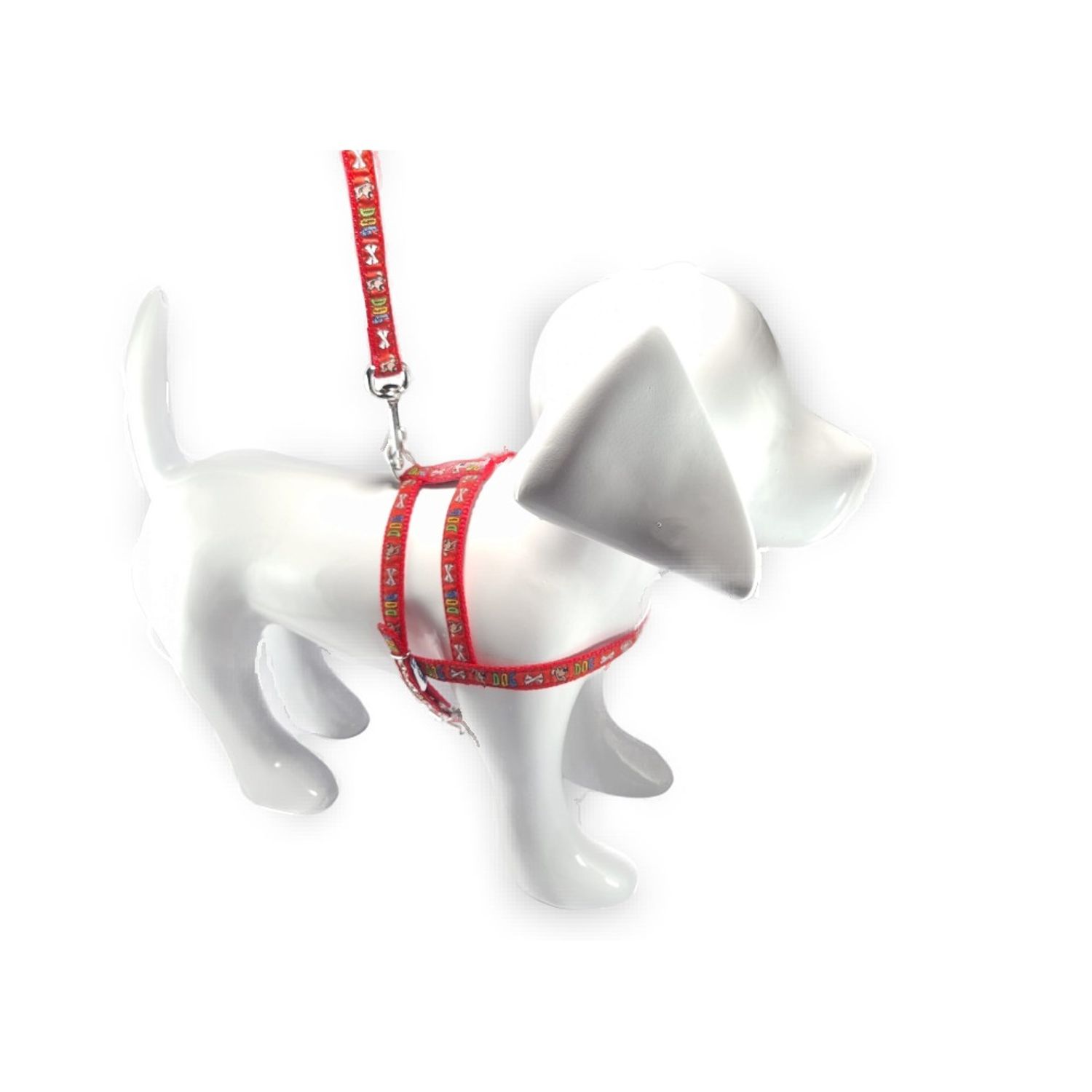 Guia e Peitoral Estampada Dog Santa Fé Pet Vermelha Modelo Manequim Pet