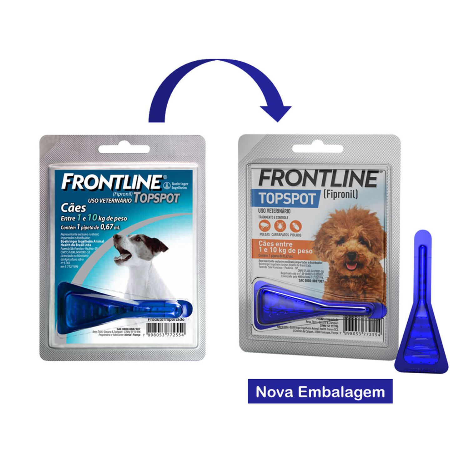 Antipulgas e Carrapatos Frontline Topspot para Cães de 1 a 10 kg Nova embalagem
