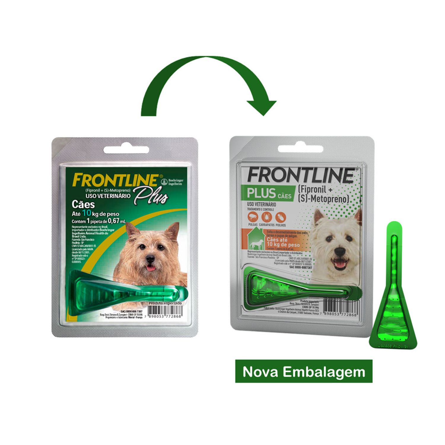 Antipulgas e Carrapatos Frontline Plus para Cães até 10kg Nova embalagem