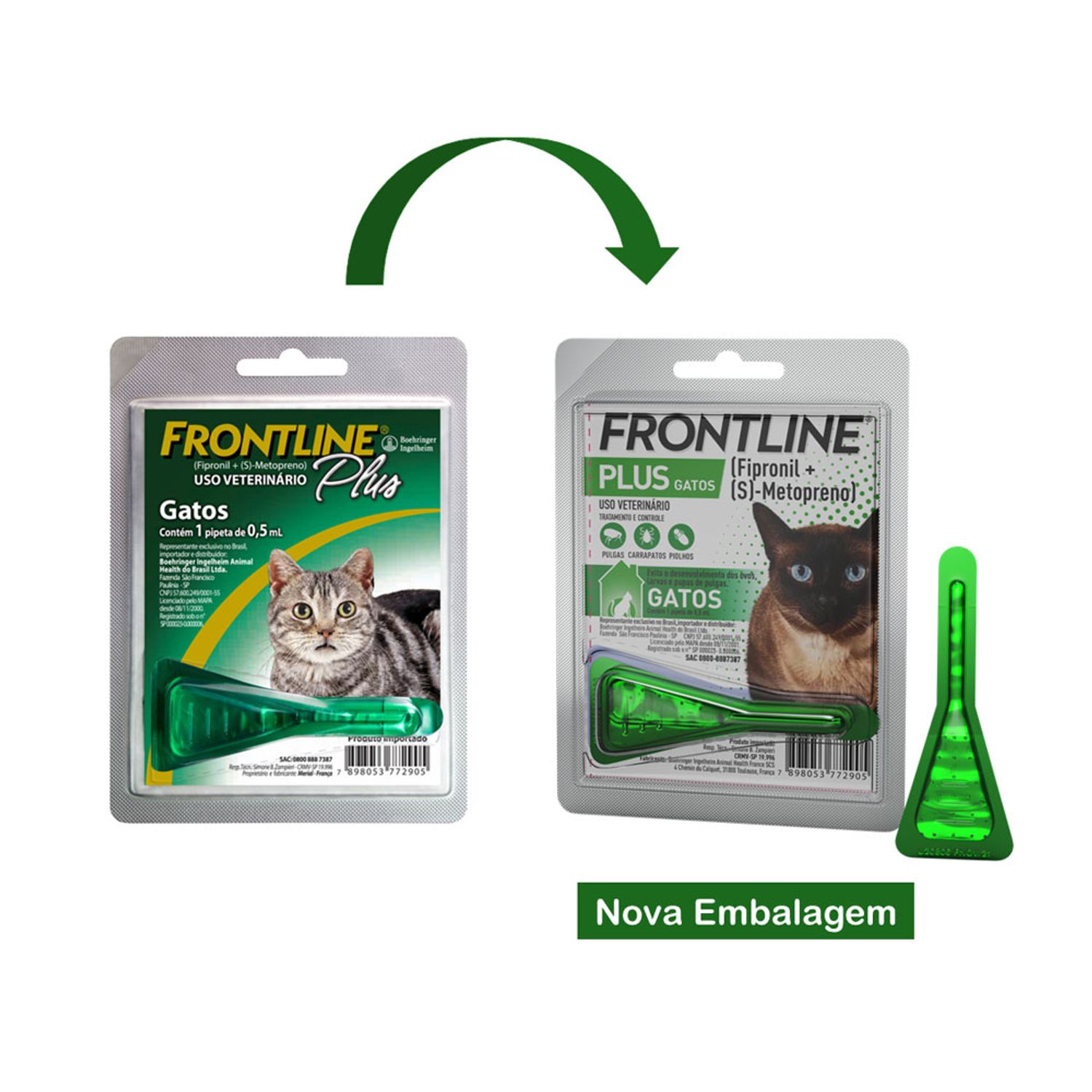 Antipulgas e Carrapatos Frontline Plus para Gatos Nova Embalagem