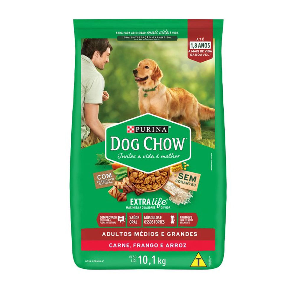 Ração Dog Chow Cães Adultos Médios e Grandes Carne e Arroz
