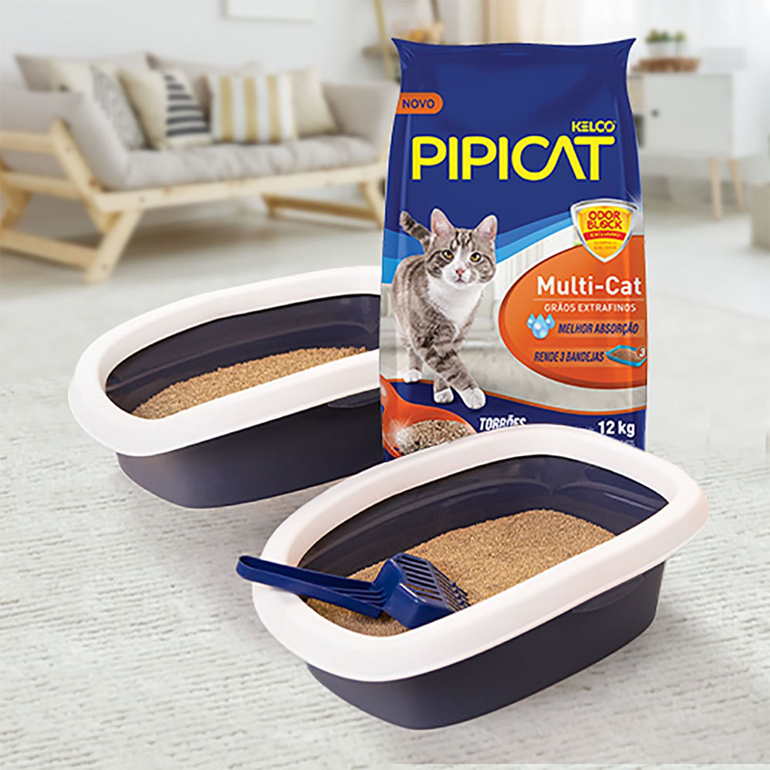 Granulado-Sanitario-para-Gatos-Pipicat-Multi-Cat-na-caixa-de-areia