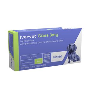Antiparasitário Ivervet Cães 3mg Biovet - 4 comprimidos