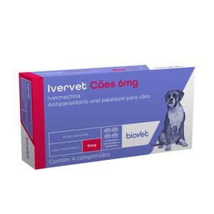 Antiparasitário Ivervet Cães 6mg Biovet - 4 comprimidos