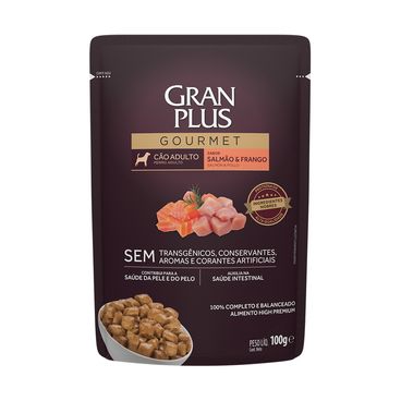 Ração Úmida Gran Plus Gourmet Cães Raças Médio e Grande Salmão e Frango frente