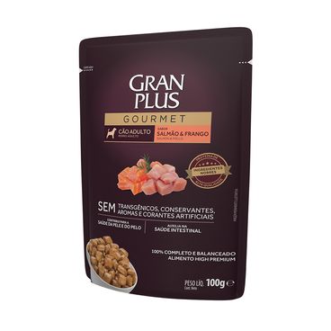 Ração Úmida Gran Plus Gourmet Cães Raças Médio e Grande Salmão e Frango lado