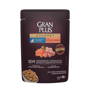 Ração Úmida GranPlus Gourmet Gatos Castrados Salmão e Frango - 85 g