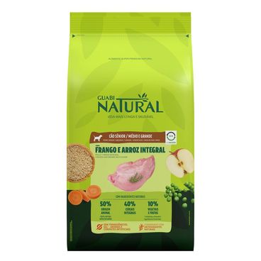 ração guabi natural cães sênior porte médio e grande frango e arroz integral 12kg frente