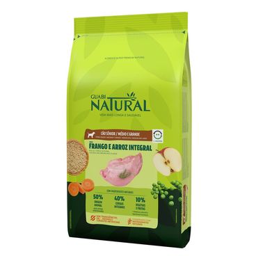 ração guabi natural cães sênior porte médio e grande frango e arroz integral 12kg lado