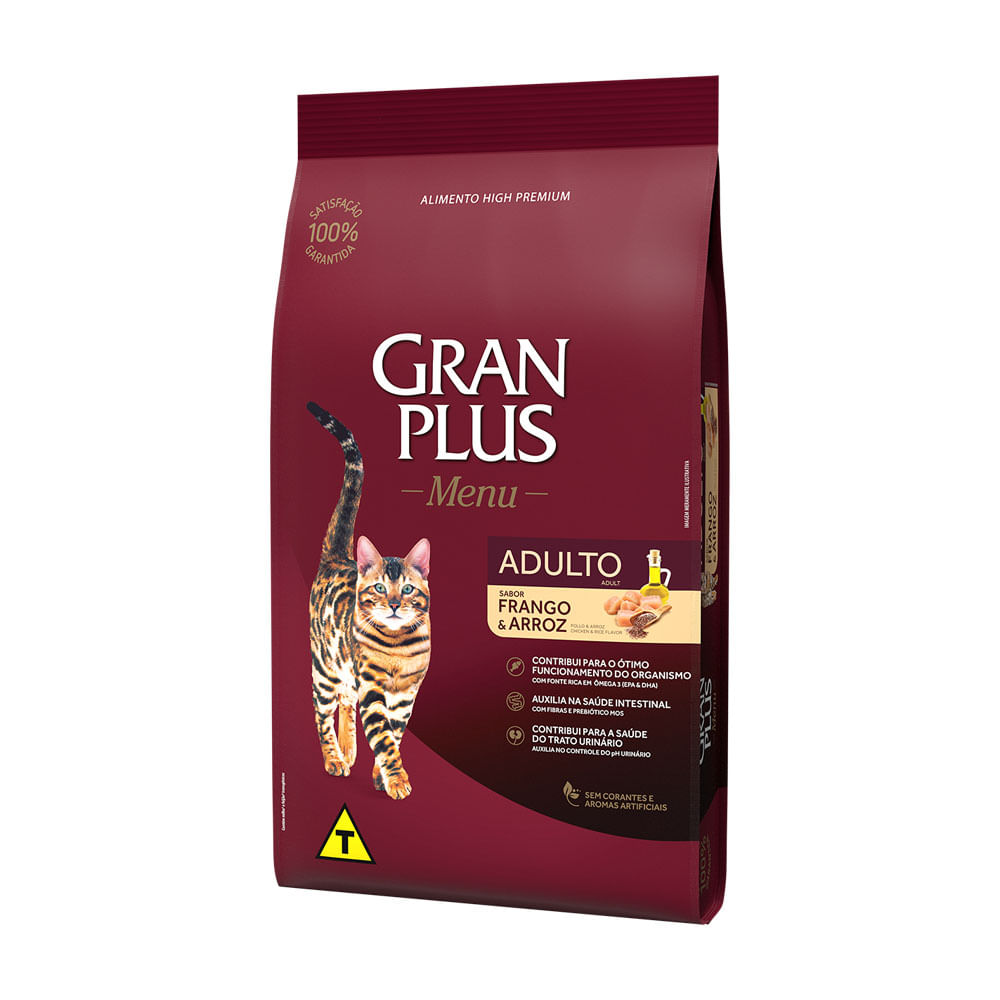 Ração GranPlus Menu Gatos Adultos Frango e Arroz