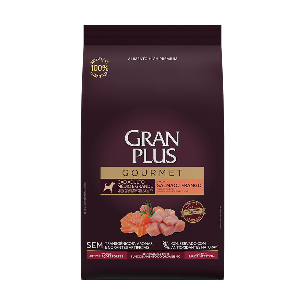 Ração GranPlus Gourmet Cães Adultos Médio e Grande Salmão e Frango