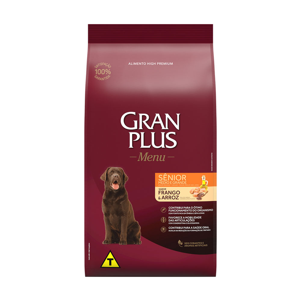 Ração GranPlus Menu Cães Sênior Portes Médio e Grande Frango e Arroz