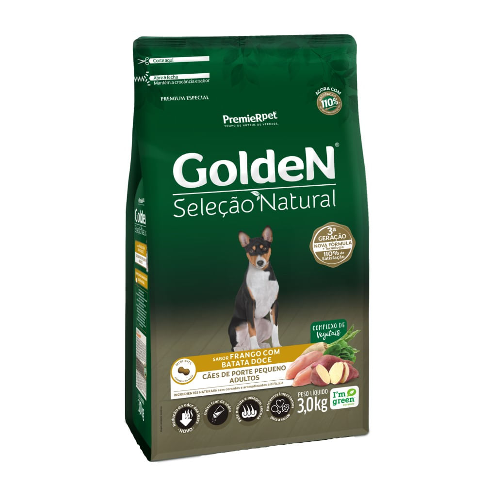 Ração Golden Seleção Natural Cães Adultos Porte Pequeno Frango com Batata Doce