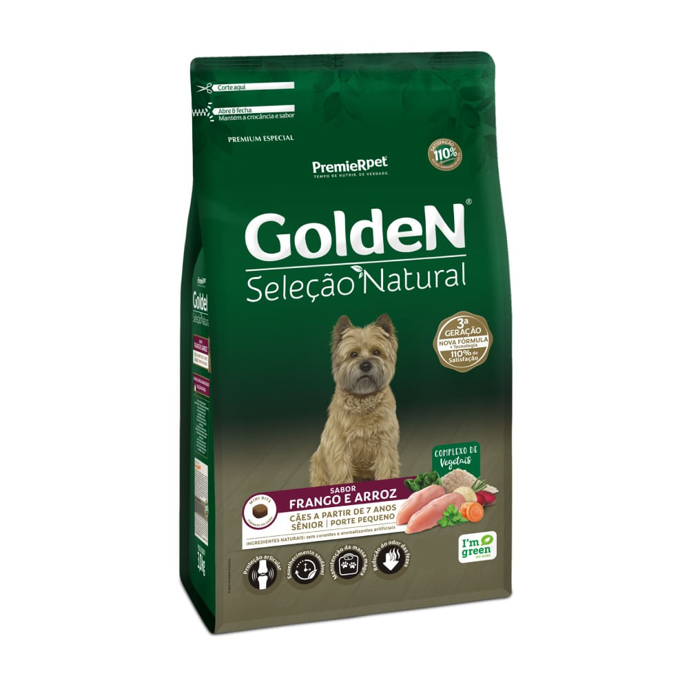 Ração Golden Seleção Natural Cães Sênior Porte Pequeno Frango e Arroz