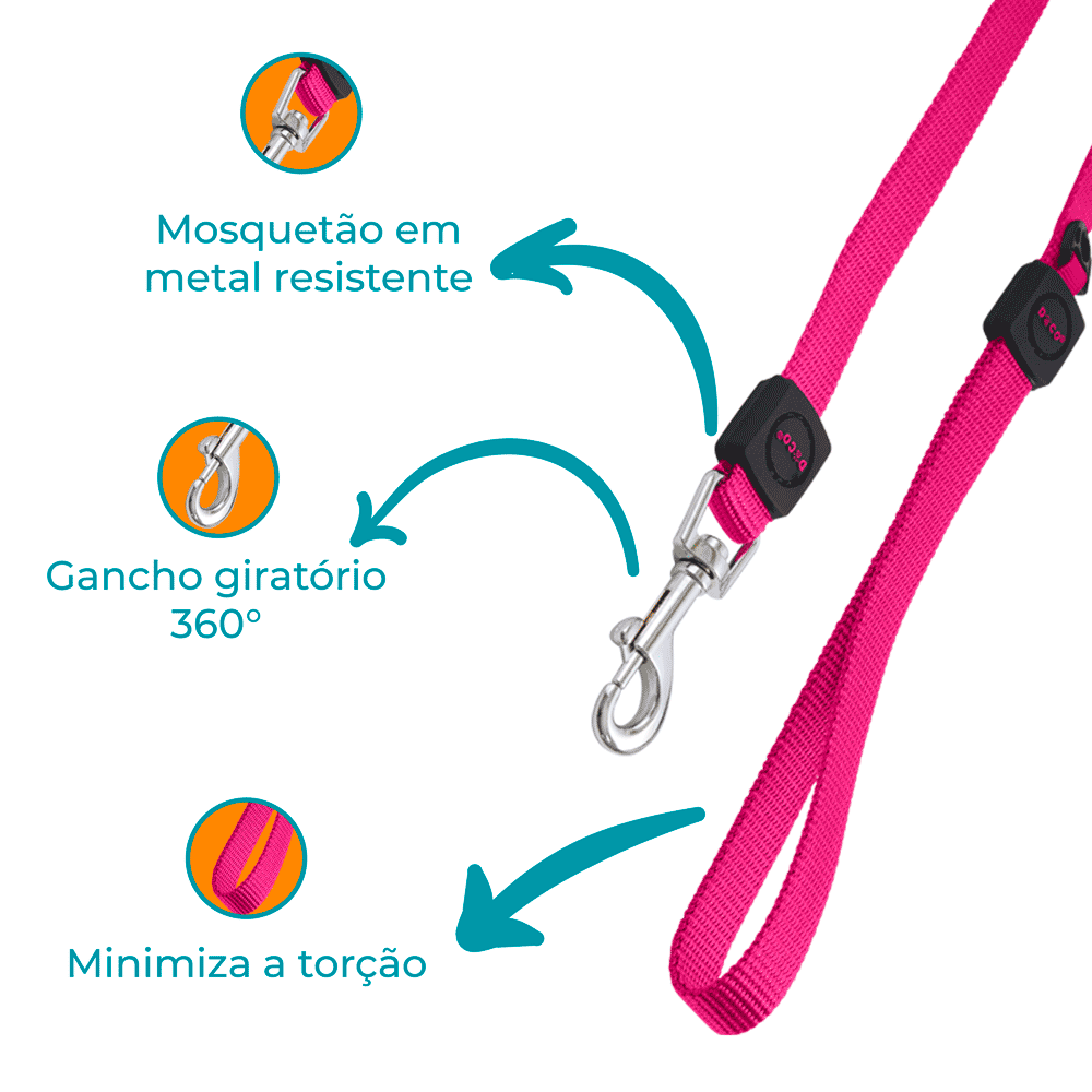 Guia para Cães Nylon Doco Rosa