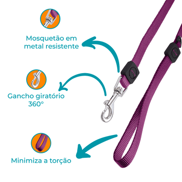 Guia Cães Nylon Roxa Doco Detalhes