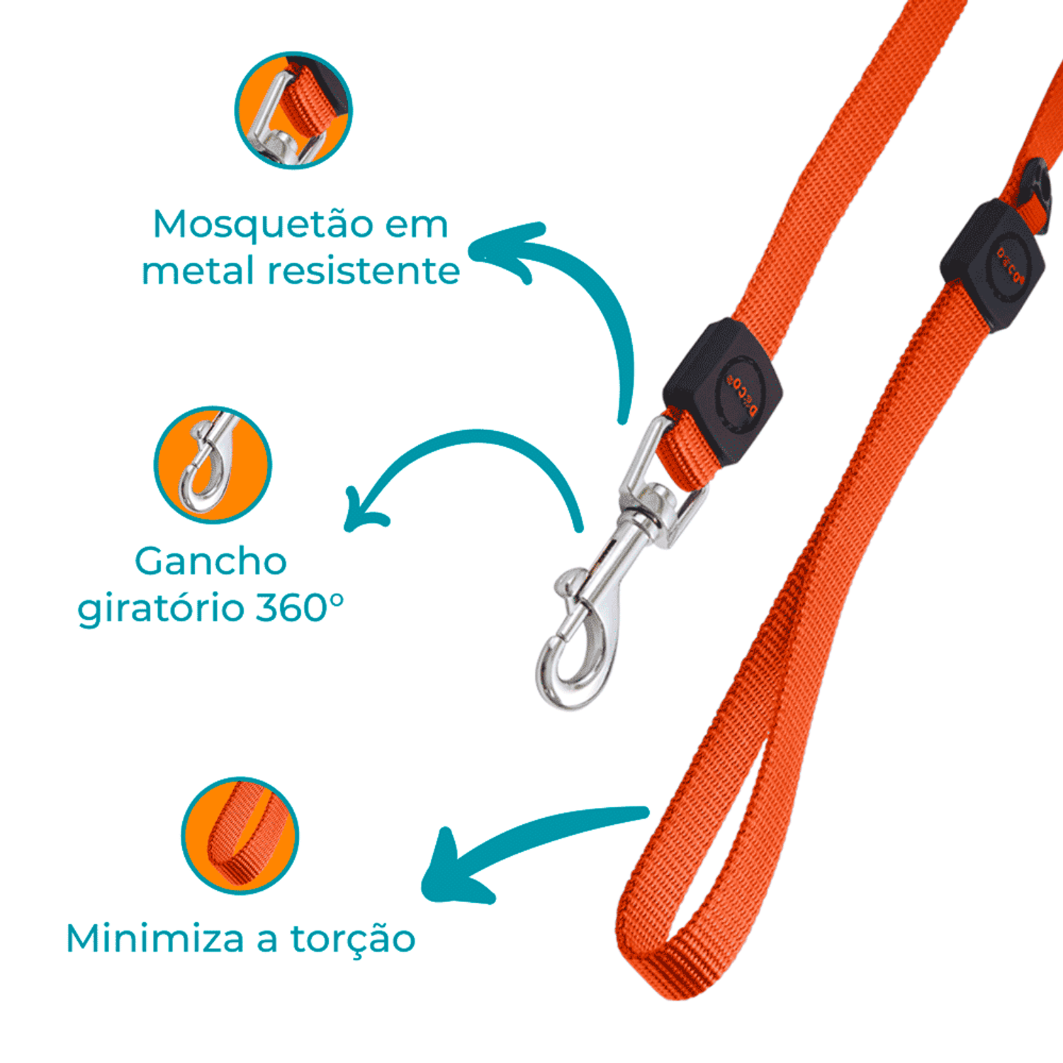 Guia-Caes-Nylon-Doco-Laranja-Detalhe