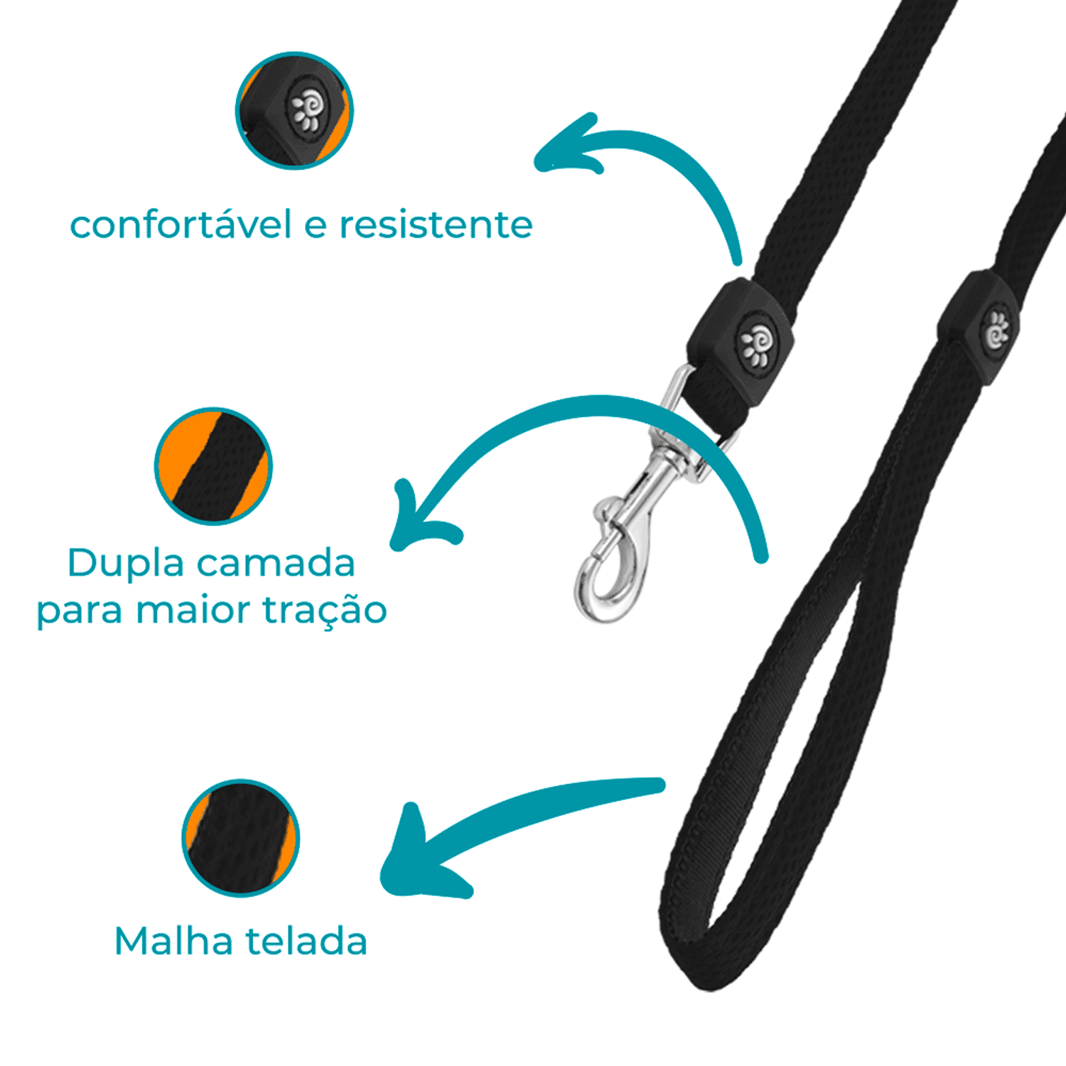 Guia Cães Puffy Doco Preta Detalhes