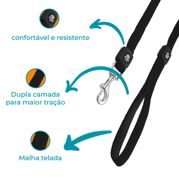 Guia Cães Puffy Doco Preta Detalhes