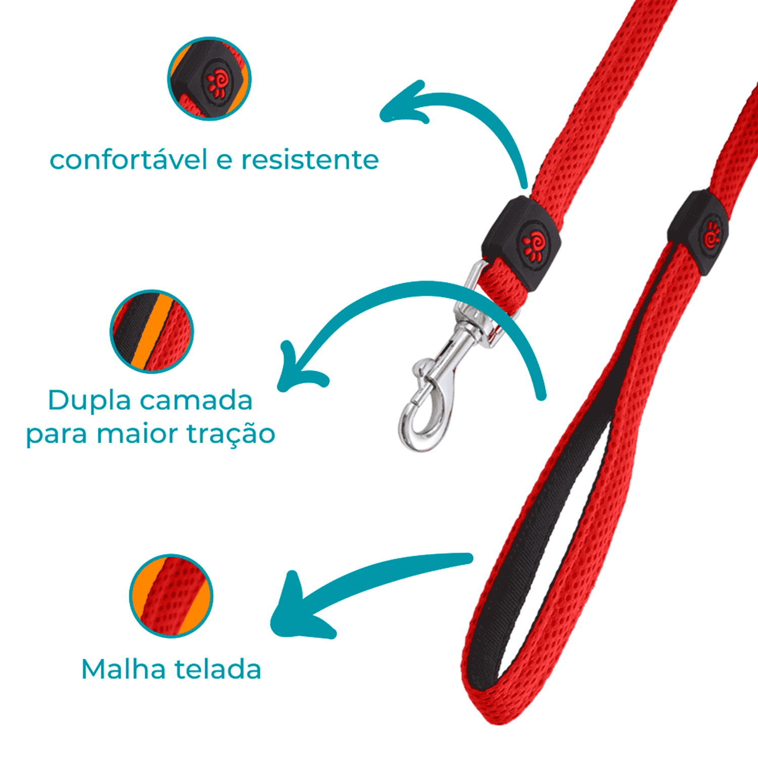 Guia Cães Puffy Doco Vermelha Detalhes