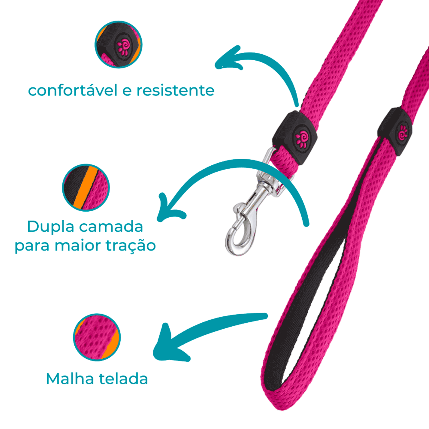 Guia-Caes-Puffy-Doco-Rosa-Detalhes
