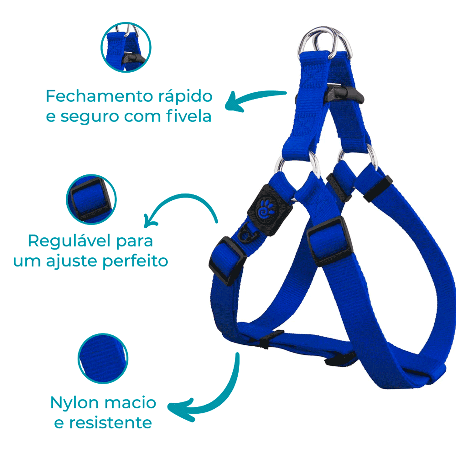 Peitoral Cães Signature Doco Azul Detalhes