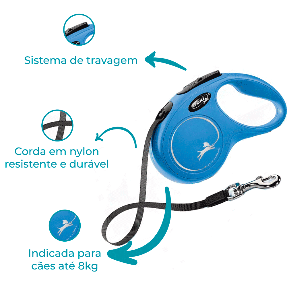 Guia Retrátil New Classic 5 M Flexi Azul