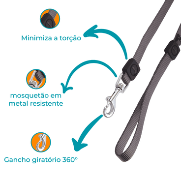 Guia Cães Nylon Doco Cinza Detalhes