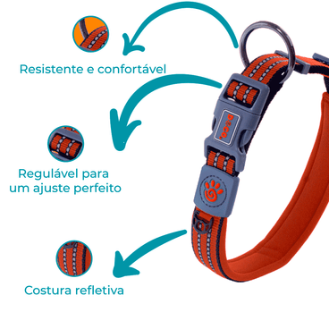 Coleira Cães Vario Doco Laranja Detalhes