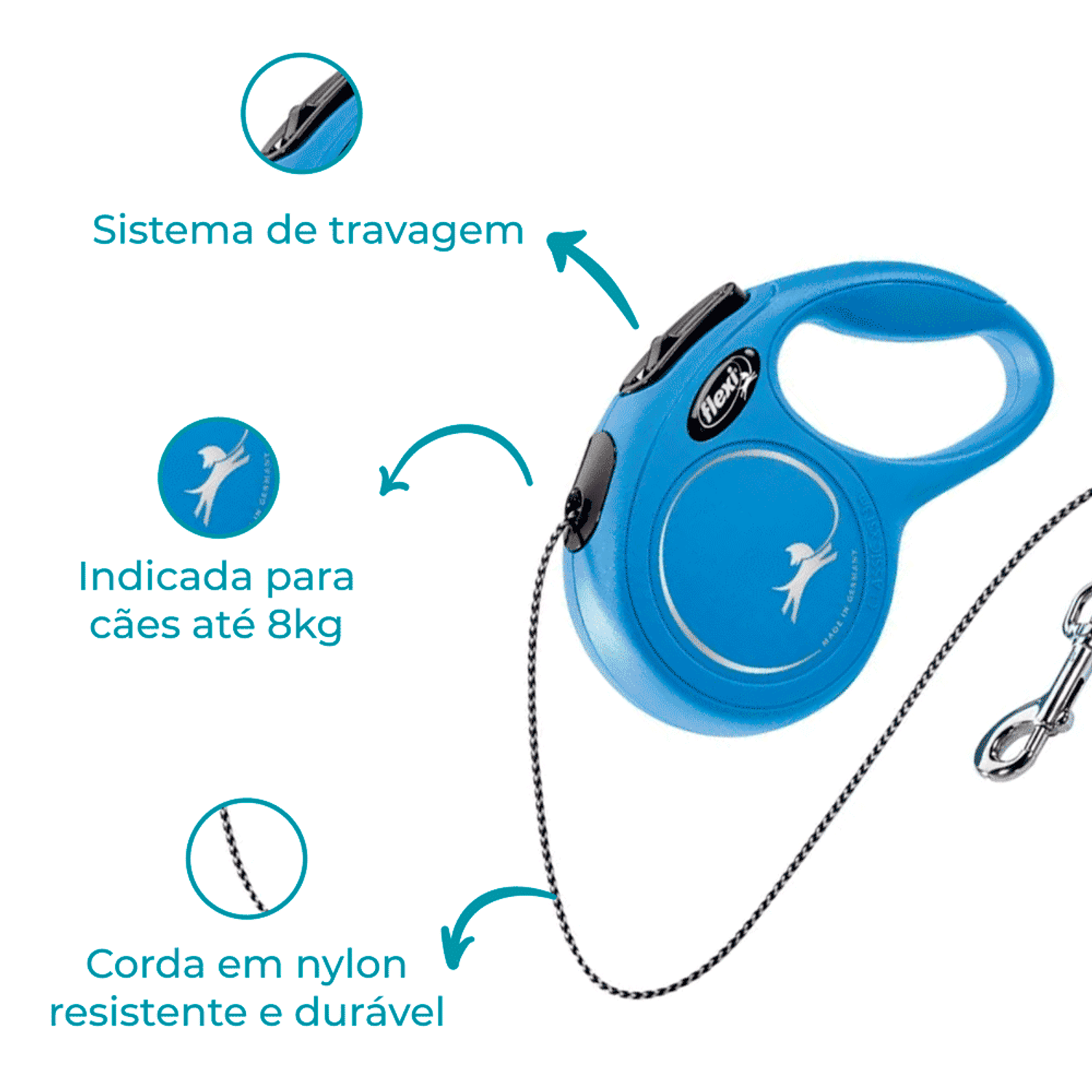 Guia New Classic 3 Metros Azul Flexi Detalhes