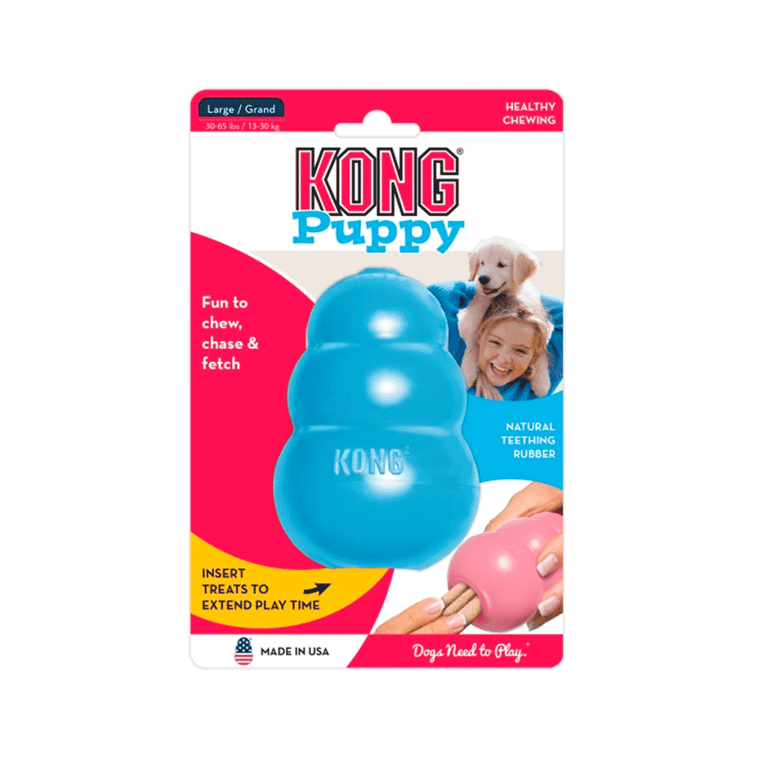 Brinquedo-Mordedor-Filhotes-Dispenser-Kong-Azul-Embalagem