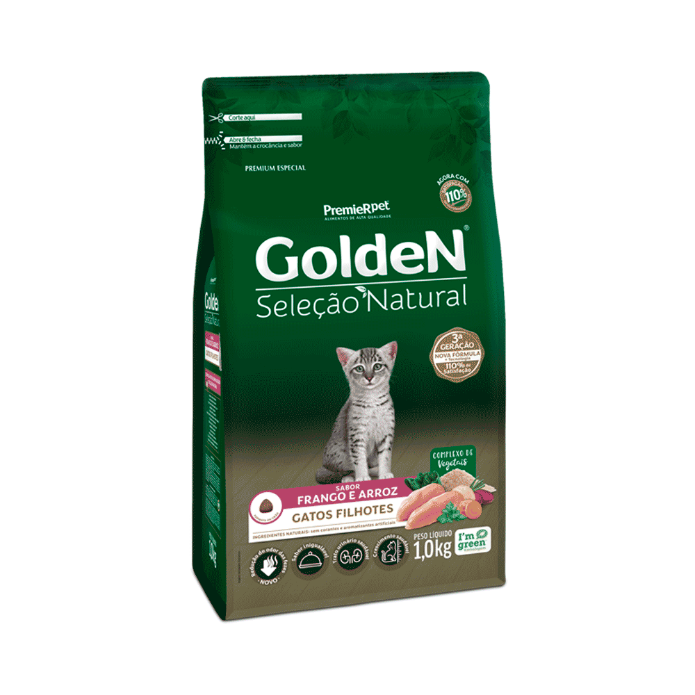 Ração Golden Seleção Natural Gatos Filhotes Frango e Arroz