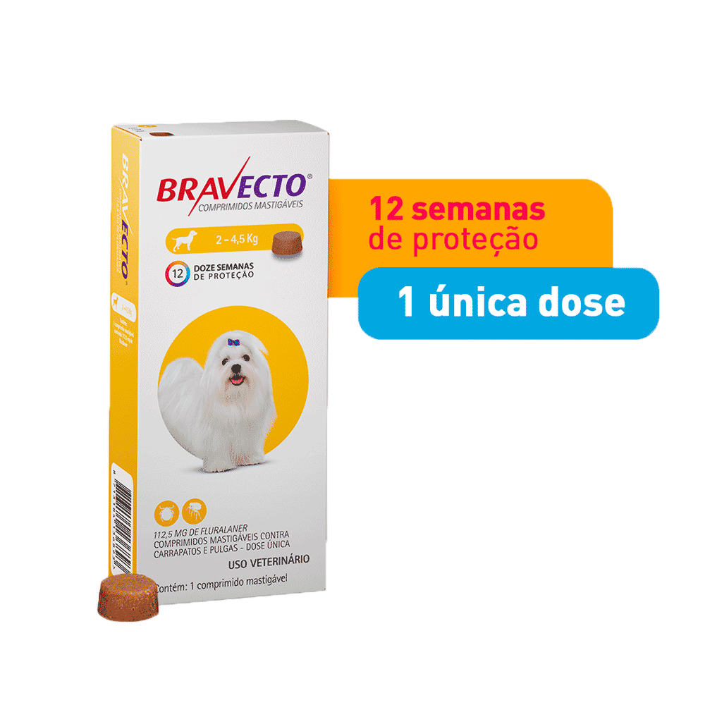 Antipulgas Bravecto 2 a 4,5 kg para Cães 112,5 mg