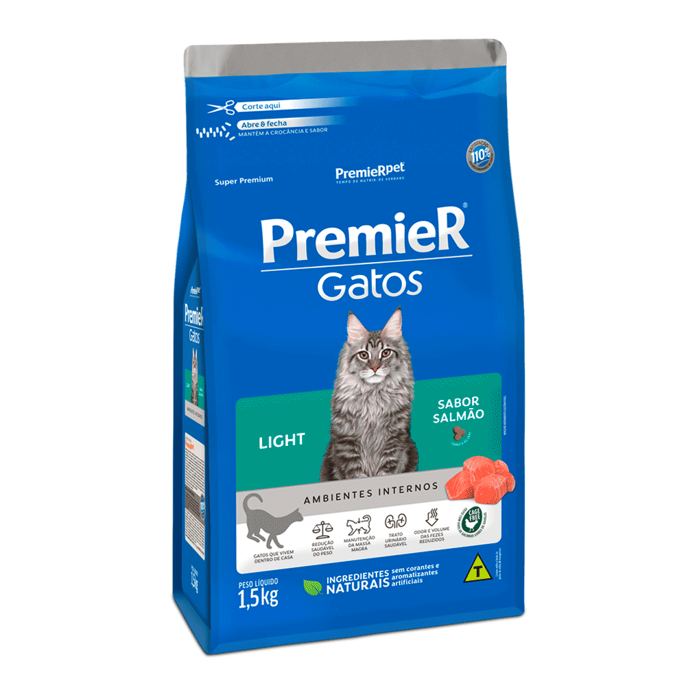 Ração Premier Ambientes Internos Light Gatos Adultos Salmão