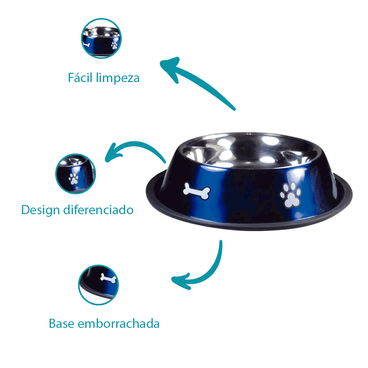 Comedouro Inox Rubber Print Azul Jambo Características