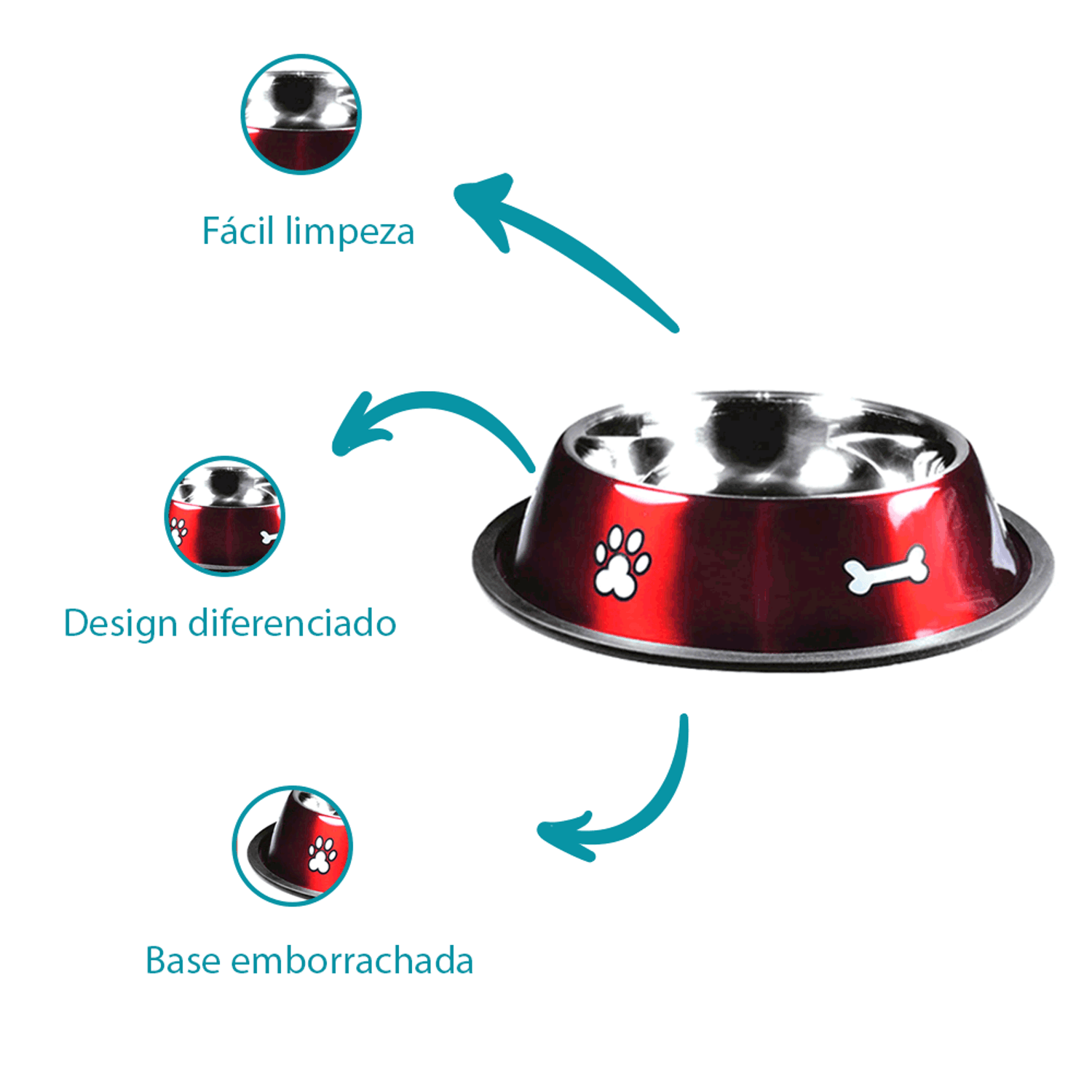 Comedouro Inox Rubber Print Vermelho Jambo características