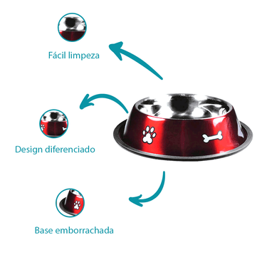 Comedouro Inox Rubber Print Vermelho Jambo características