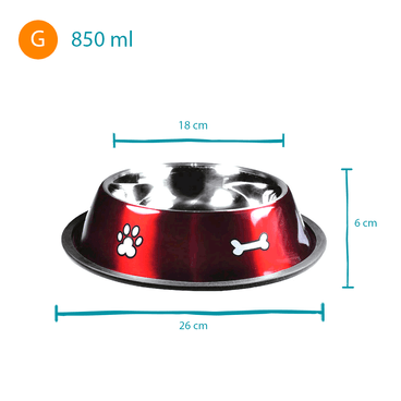 Comedouro Inox Rubber Print Vermelho Jambo medidas tamanho g