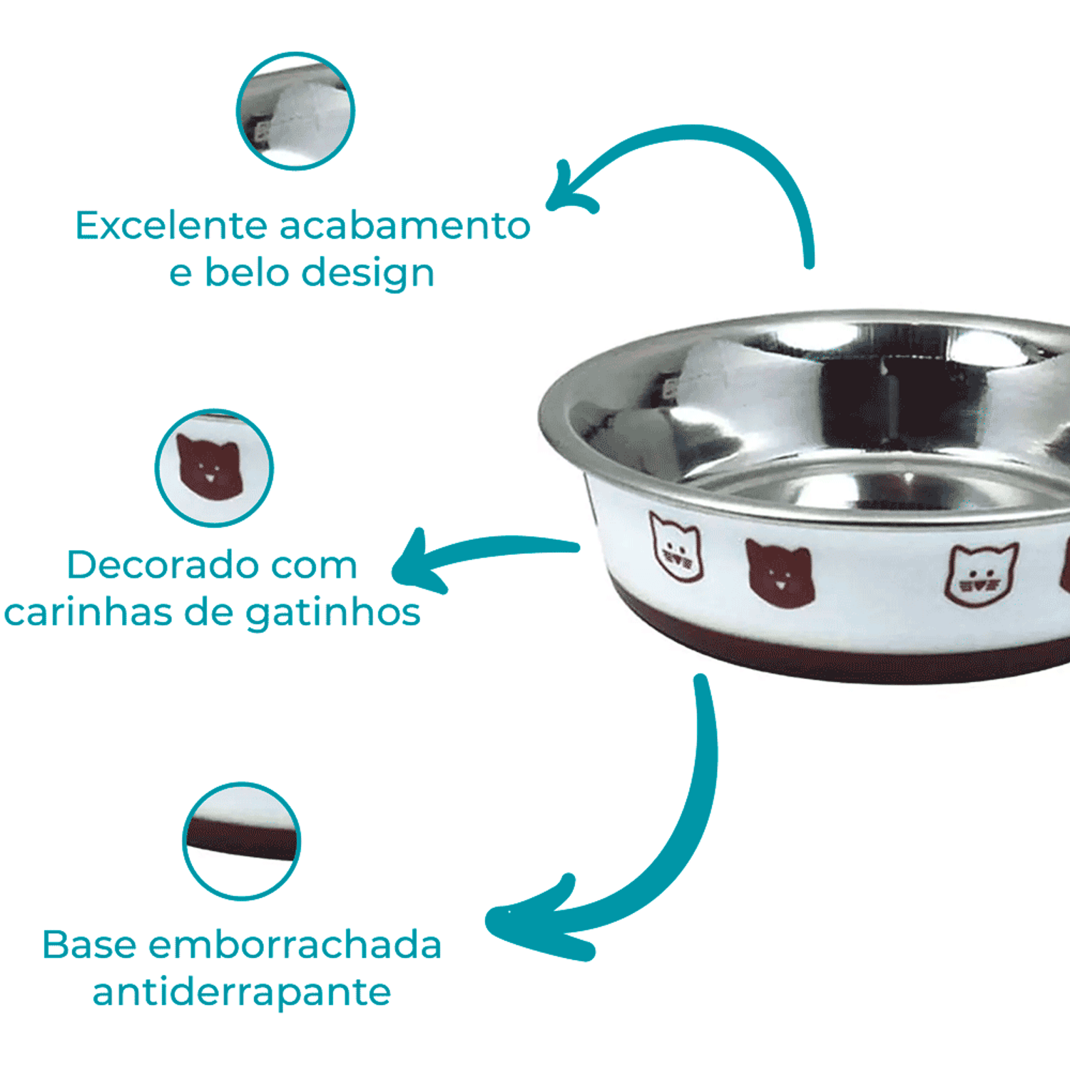 Comedouro Gatos Inox Fusion Branco Jambo Detalhes
