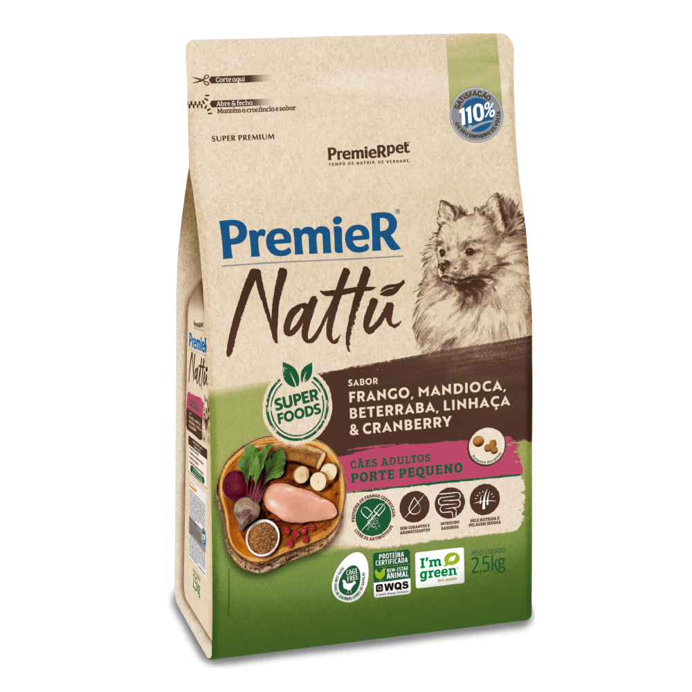 Ração Premier Nattu Cães Adultos Mandioca Pequeno Porte
