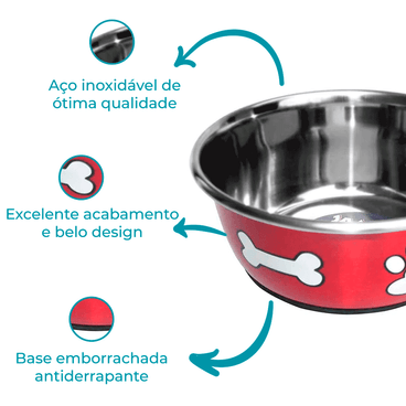 Comedouro Metálico Vermelho Jambo Detalhes