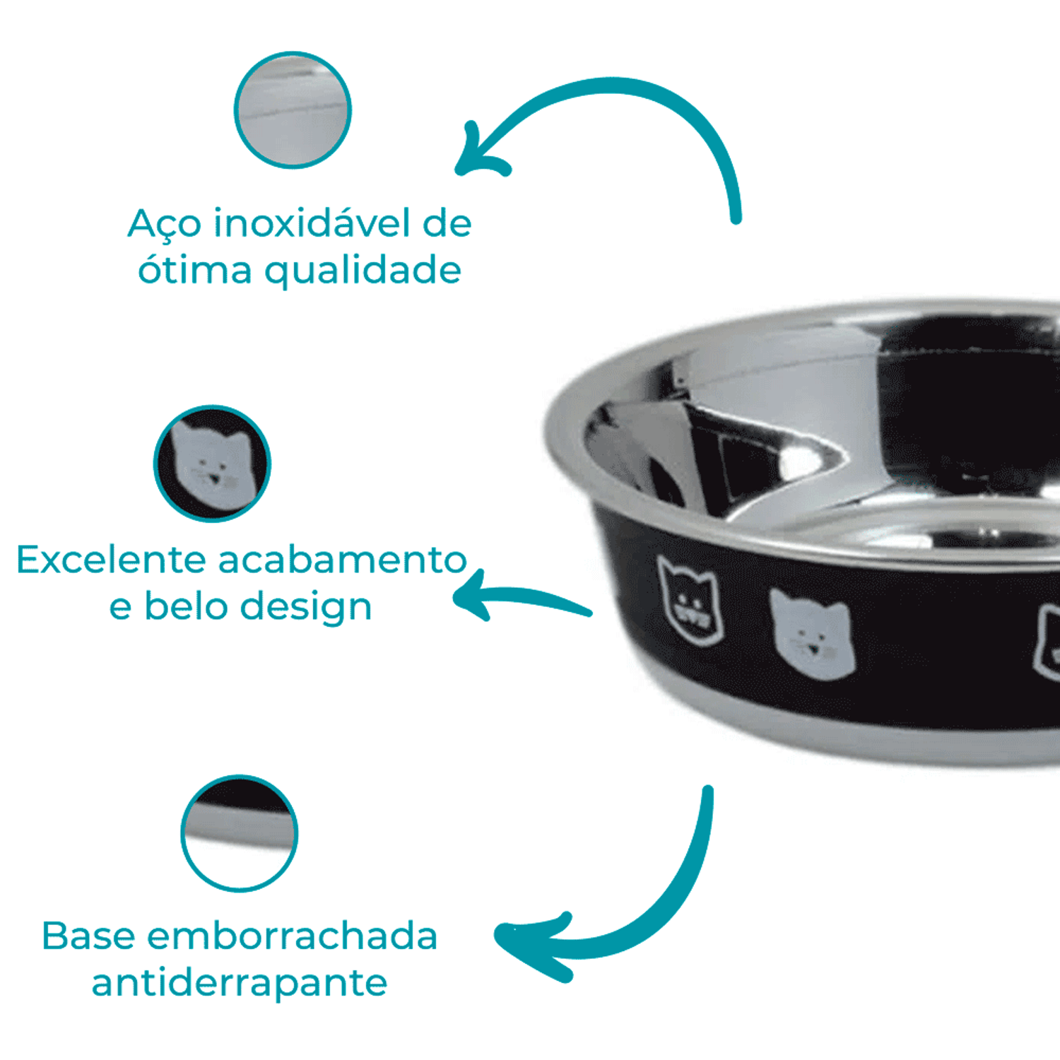 Comedouro Gatos Inox Fusion Preto Jambo Detalhes