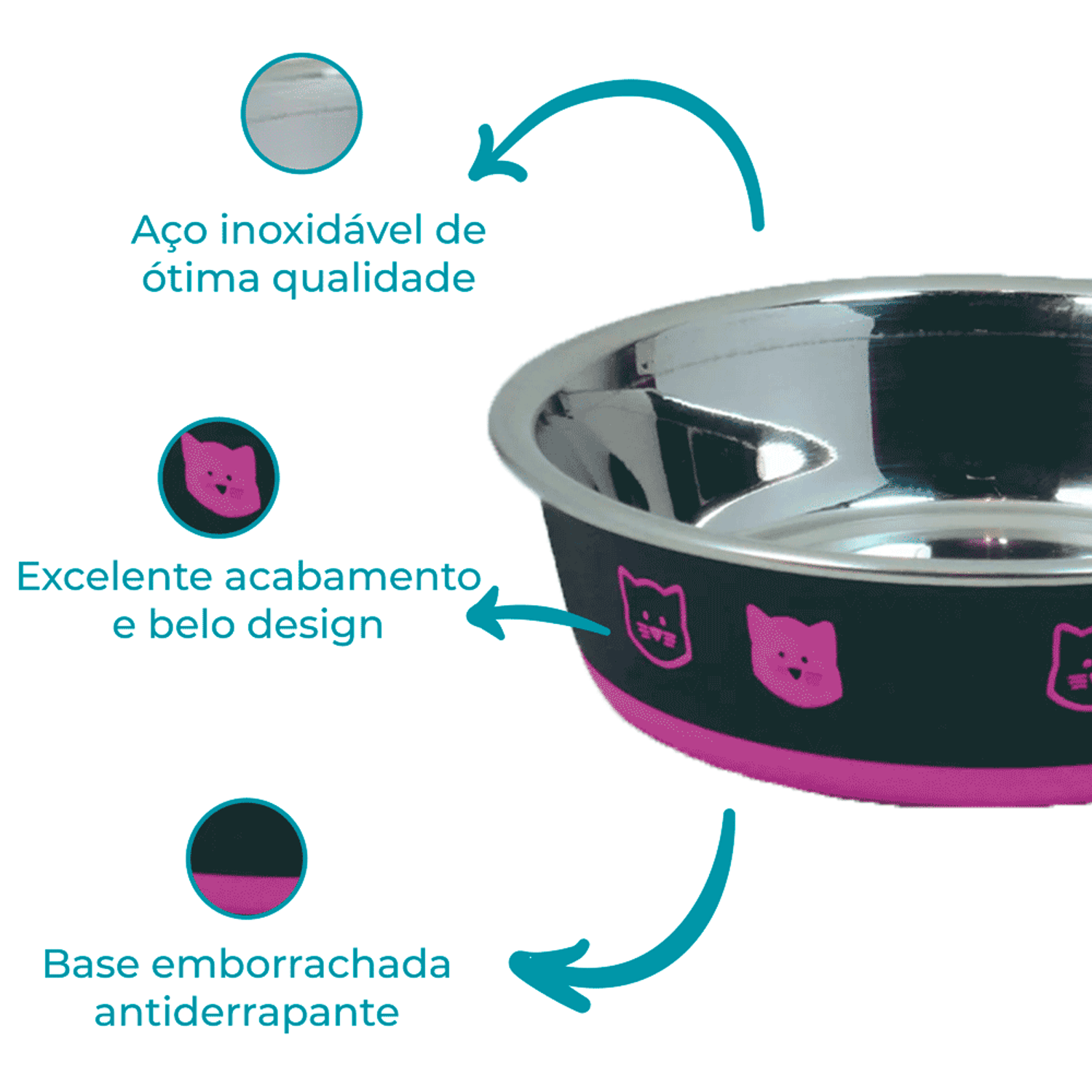 Comedouro Gatos Inox Fusion Rosa Jambo Detalhes