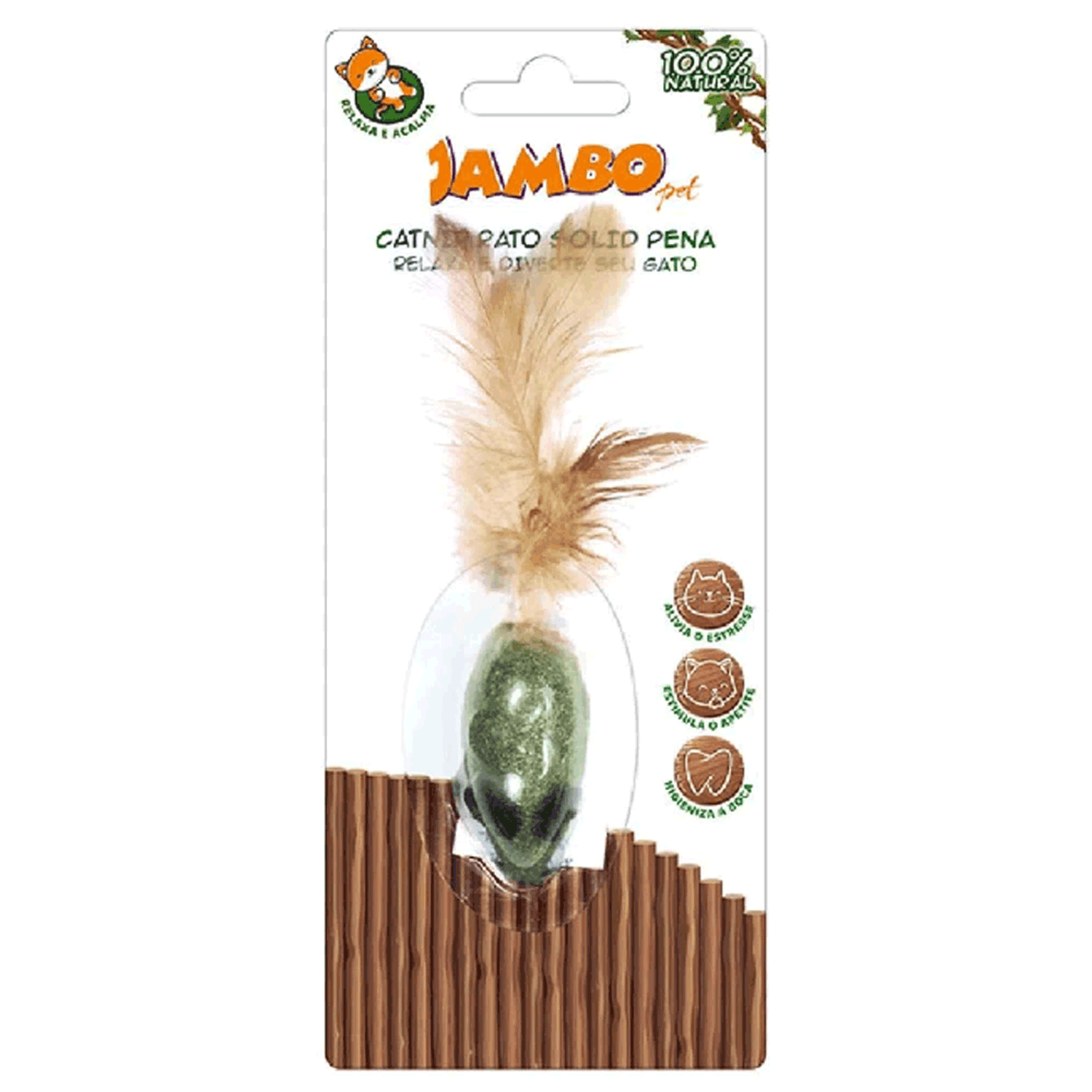 Brinquedo de Catnip Jambo Rato Solid Com Pena embalagem