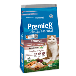 Ração Premier Gatos Adultos Seleção Natural Frango - 1,5 kg