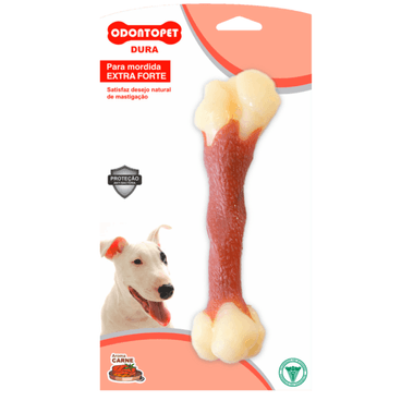 brinquedo fêmur durabone nylon odontopet para cães de até 22 kg embalagem