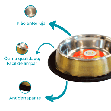 Comedouro Colors Flicks Dourado Detalhes